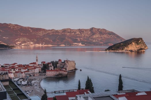 Budva, Montenegro - April 2018 : View of the Old Town Budva centre on the Adriatic coast