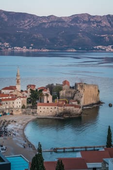 Budva, Montenegro - April 2018 : View of the Old Town Budva centre on the Adriatic coast