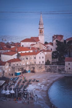 Budva, Montenegro - April 2018 : View of the Old Town Budva centre on the Adriatic coast
