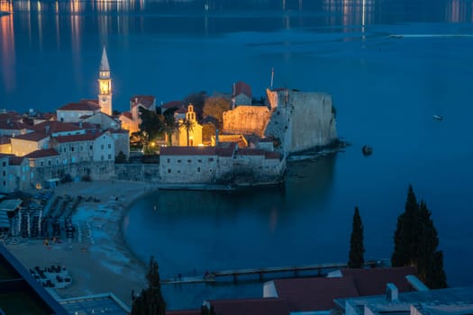 Budva, Montenegro - April 2018 : View of the Old Town Budva centre on the Adriatic coast