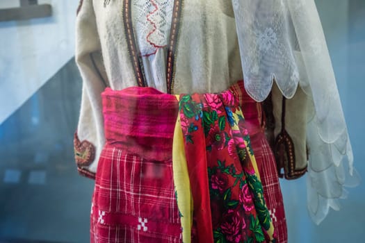 Ulcinj, Montenegro - April 2018 : Traditional balkan folk costume on display in the Museum in Old Town