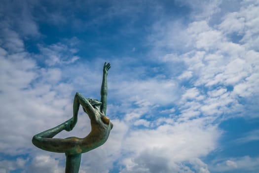 Budva, Montenegro - April 2018 :  The statue of Ballerina Dancer, standing on the rock, Budva landmark, Montenegro
