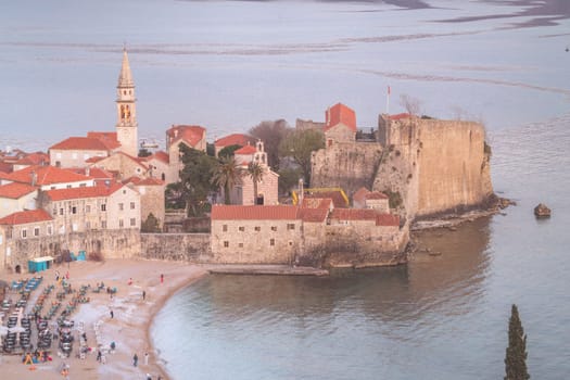 Budva, Montenegro - April 2018 : View of the Old Town Budva centre on the Adriatic coast