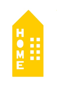 Yellow house with HOME inscription isolated on a white background. Concept of money for own home.