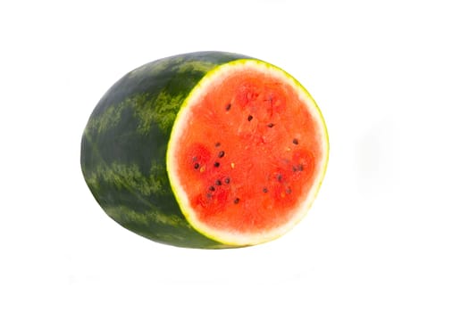 Close-up of a fresh sliced large watermelon isolated on a white background. Concept health.