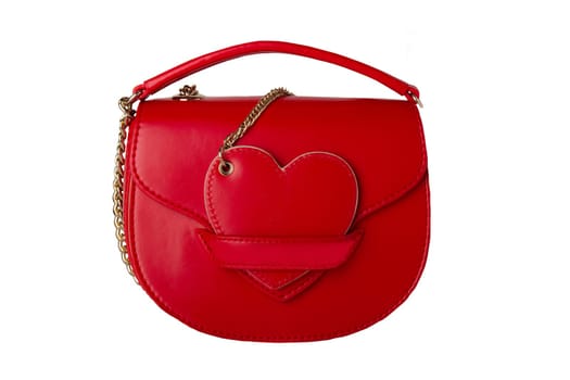 Fashionable red female women bag isolated on a white background. Fashionable woman accessories.