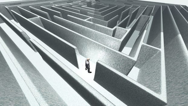 Man in 3D maze labyrinth