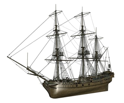 Beautiful detailed old french frigate Medusa, 1810, isolated in white background- 3D render