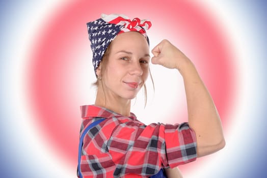 pretty young woman worker vintage with bandana