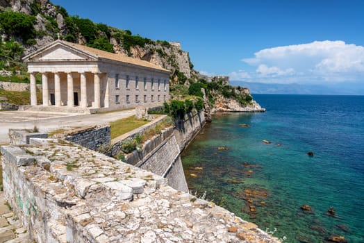 View of Sain George Church in the Old Fortress on Corfu, Greece