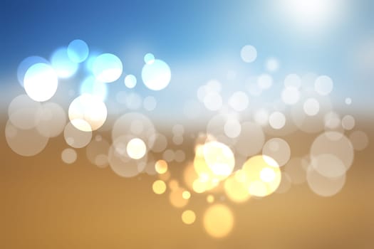 Abstract blurred summer pastel colored landscape with sky and sun. Gradient from gold yellow to blue. Space for text.