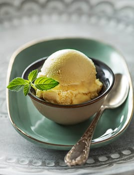 Homemade Organic Vanilla Ice Cream scoop in cup