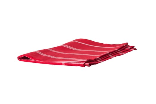 Red and white striped napkin isolated on white background. Kittchen accessories.