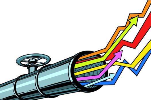 pipe revenue graphs grow up. Pop art retro vector illustration kitsch vintage