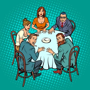 occult seance, people at the table. Pop art retro vector illustration kitsch vintage