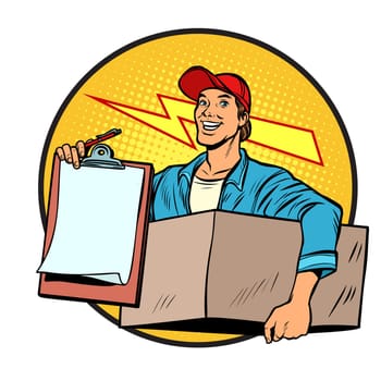 courier. Delivery of parcels and mail. Postman. Pop art retro vector illustration kitsch vintage