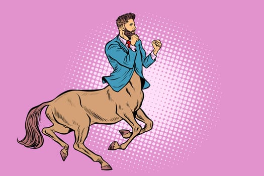 Businessman centaur ready to fight. Pop art retro vector illustration vintage kitsch