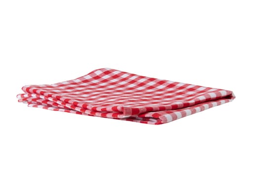 Red and white checkered napkin isolated on white background. Kittchen accessories.