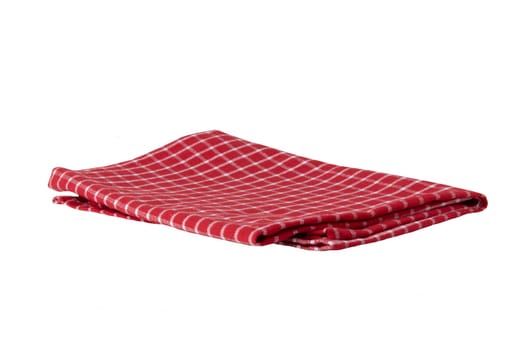 Red and white checkered napkin isolated on white background. Kittchen accessories.