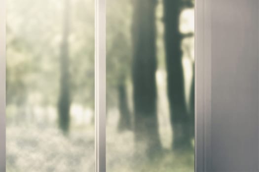 Window glass on abandoned house. Halloween background