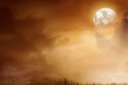 Dramatic view of moon and dark cloud on the sky. Halloween background