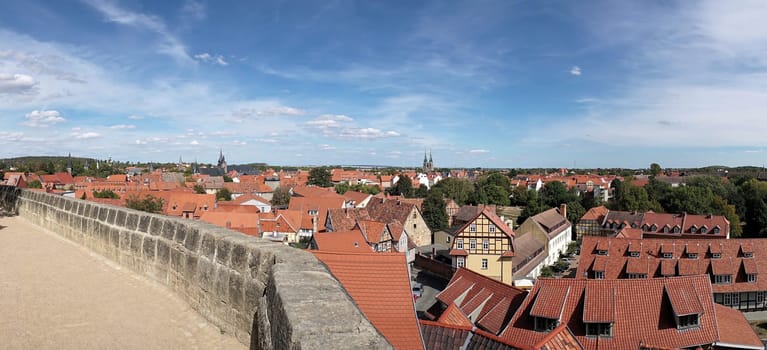 View of the historic old town of Quedlinburg from the castle