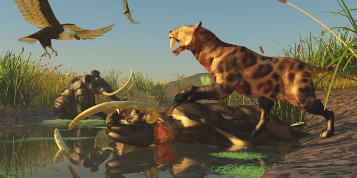 Life comes to an end for a Woolly Mammoth after a valiant struggle to get out of a bog