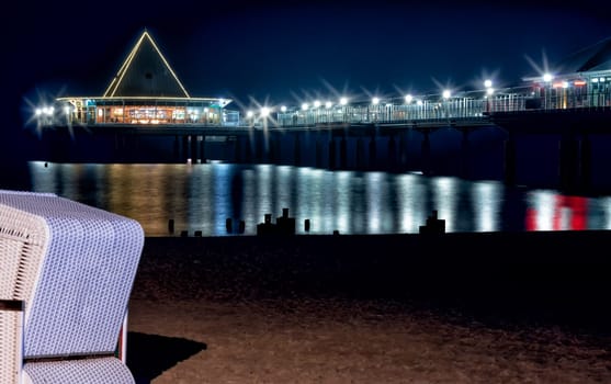 Baltic Sea pier Heringsdorf on Usedom at night