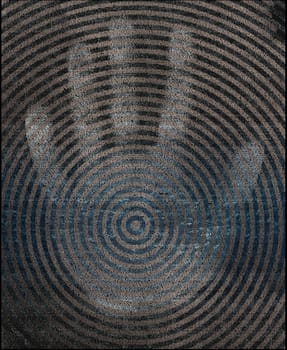 Palm on concentric circles with text of Through the Looking-Glass - Lewis Carroll