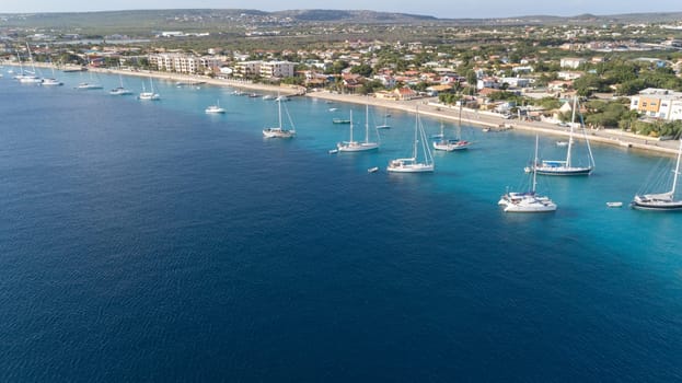 caribbean boat yacht harbor Bonaire island aerial drone top view