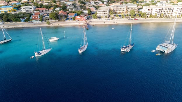 caribbean boat yacht harbor Bonaire island aerial drone top view