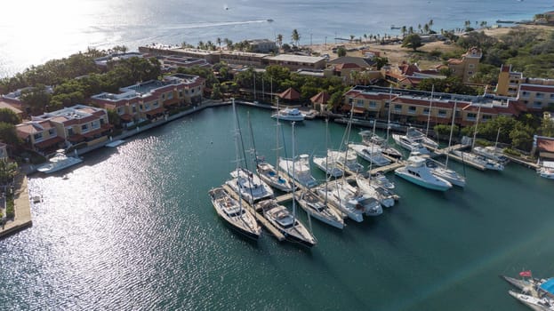 caribbean boat yacht harbor Bonaire island aerial drone top view