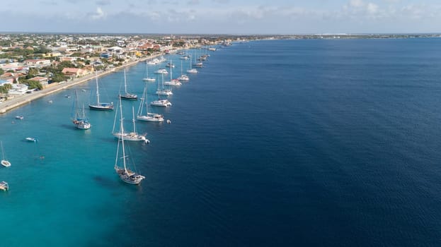 caribbean boat yacht harbor Bonaire island aerial drone top view