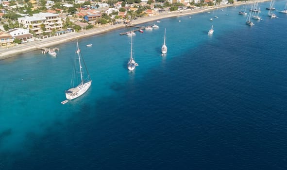 caribbean boat yacht harbor Bonaire island aerial drone top view