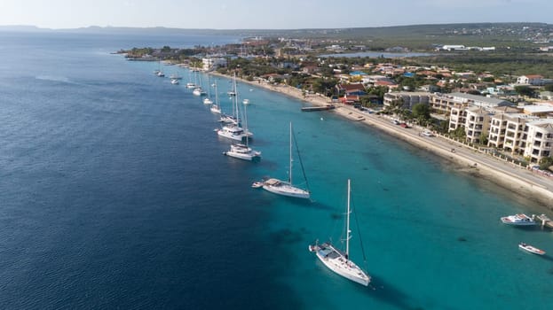 caribbean boat yacht harbor Bonaire island aerial drone top view