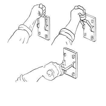 Drawing sketch style illustration of progression sequence of hand pulling down a vintage Frankenstein light or throw switch