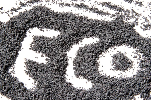 eco sign made from dried poppy seeds