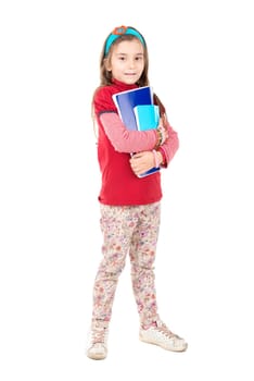 Young girl student posing isolated in white