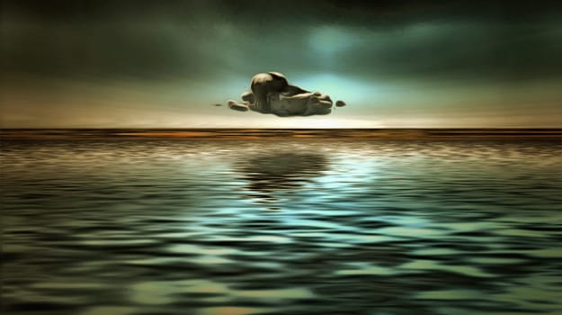 Lonely cloud above water surface.