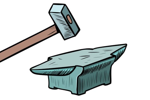 hammer and anvil. blacksmith tool. Pop art retro illustration vintage kitsch drawing