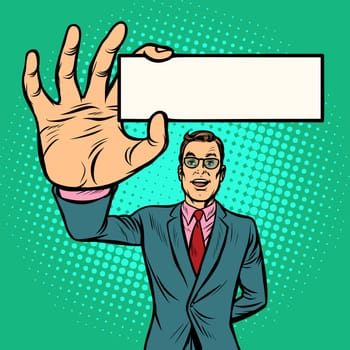 businessman with business card form. Pop art retro illustration vintage kitsch drawing
