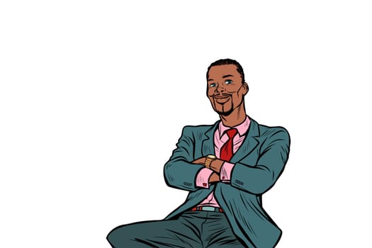African businessman sitting. Pop art retro vector illustration vintage kitsch