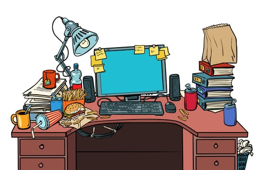 Male workplace. Isolate on white background. Pop art retro vector illustration vintage kitsch