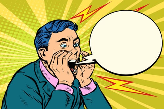 Man screaming calling, pop art retro vector illustration kitsch vintage