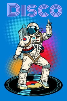 Disco. Astronaut dances. Pop art retro vector illustration vintage kitsch