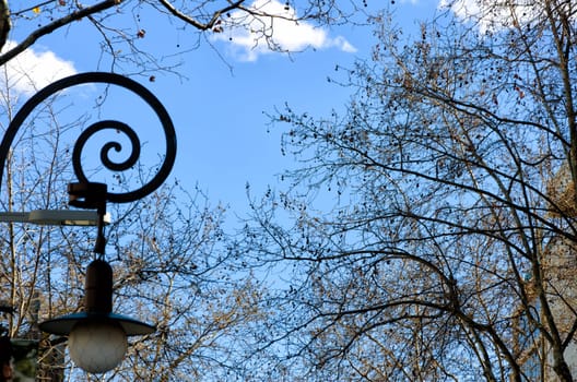 Light with trees in downtown Barcelona, Spain