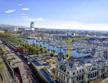 View of the Avenue in the Port in Barcelona, Spain
