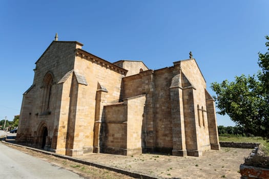 Ghotic lateral facade of the Cistercian Church of Santa Maria de Aguiar, built in the 12th century near the historic village of Castelo Rodrigo, Portugal