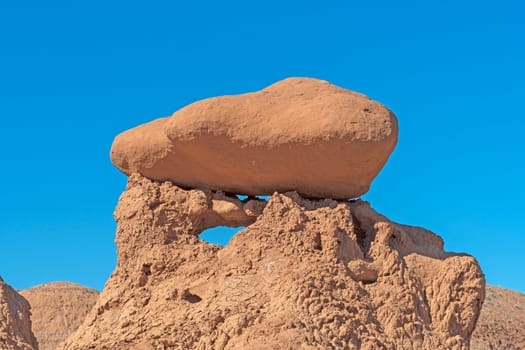 Eroded Boulder on Crumbling Siltstone in Goblin Valley State Park in Utah