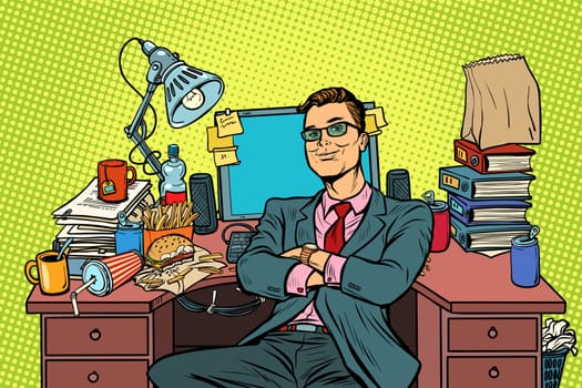 businessman, workplace. Pop art retro vector illustration vintage kitsch